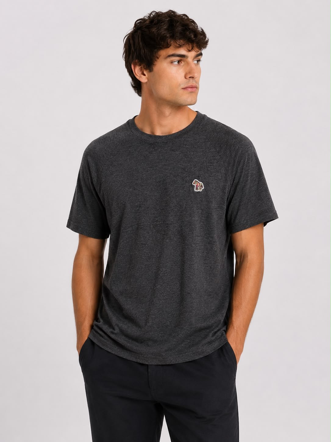 Paul Smith Small Logo T Shirt in Charcoal on a studio model