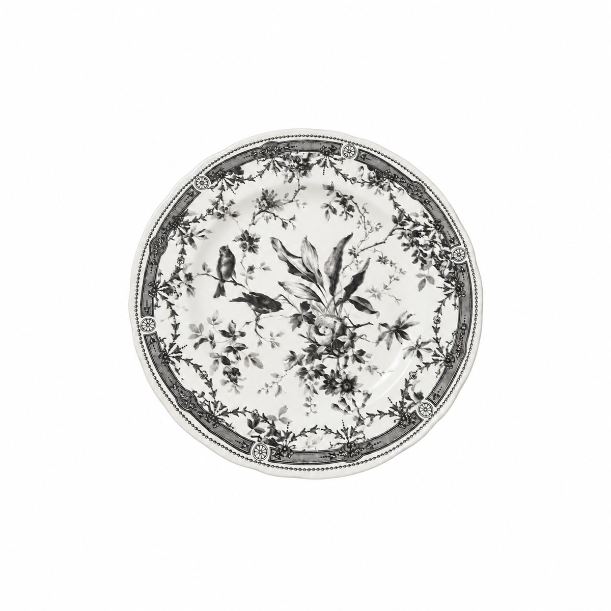 Black & White Bird Floral Dinner Plate