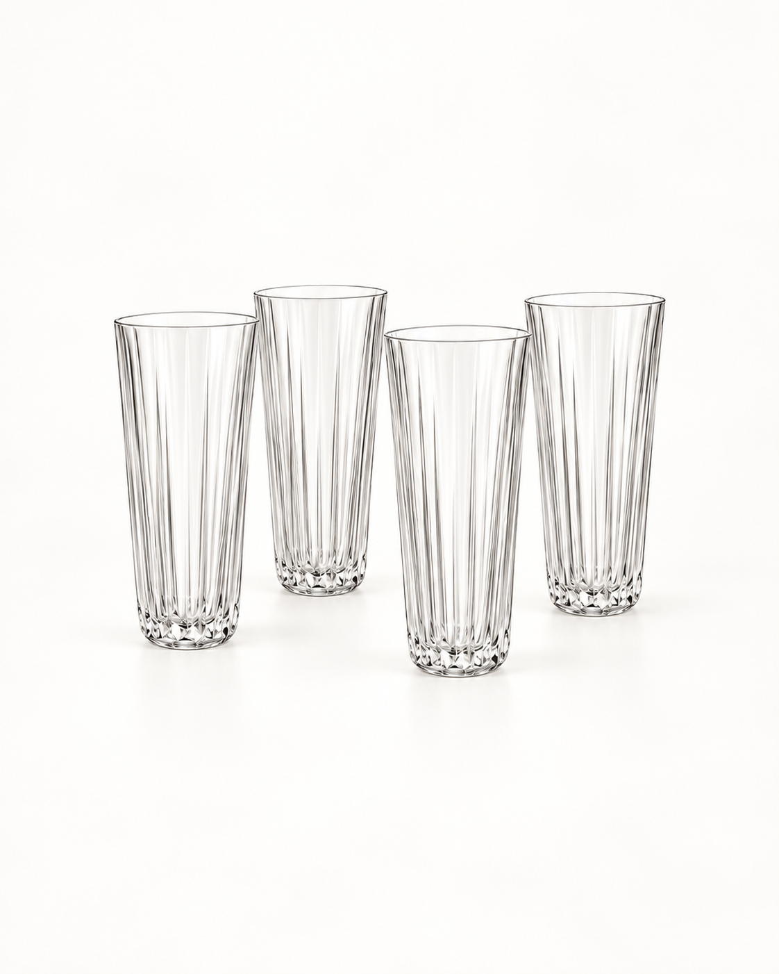 Set of 4 clear ribbed tall picnic glasses without packaging