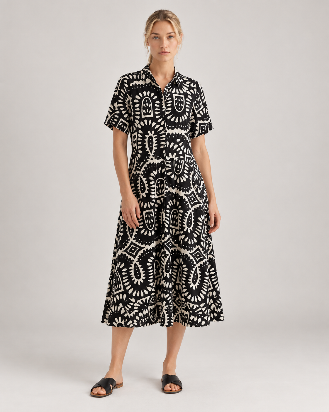 Rue Midi Shirt Dress on a model in a neutral studio