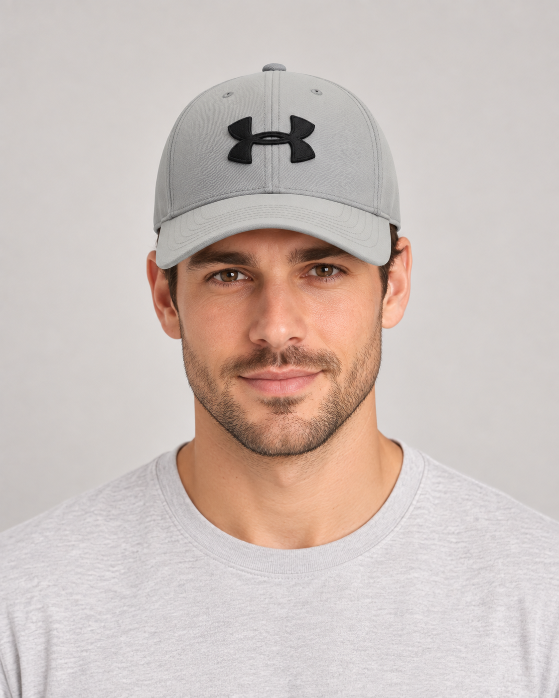 Under Armour Baseball Cap in Grey on a studio model