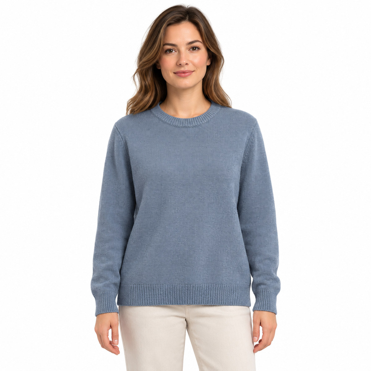 Round Neck Jumper - Blue on a model
