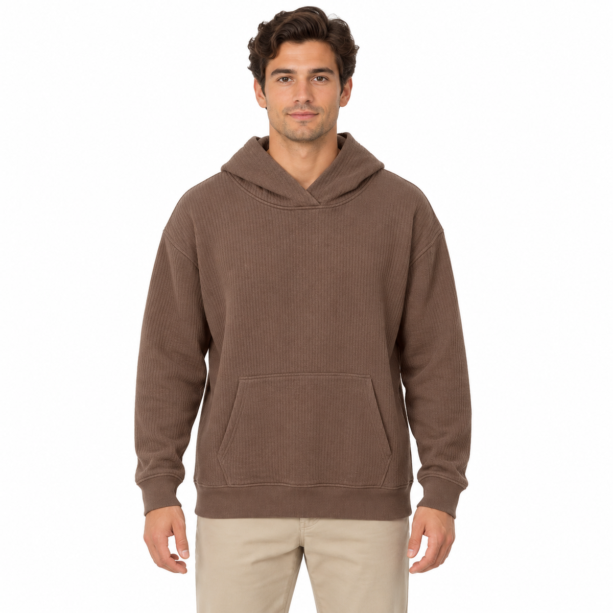 Waffle Lounge Hoodie - Brown on a model