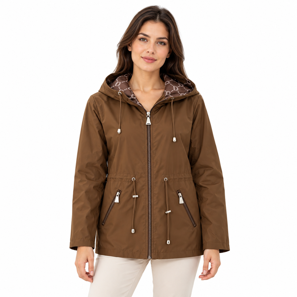 Reversible Monogram Jacket - Brown on a model - plain side