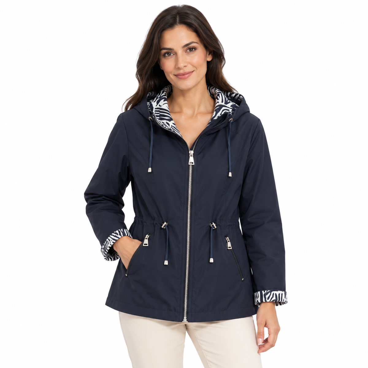 Reversible Abstract Jacket - Navy on a model - plain side