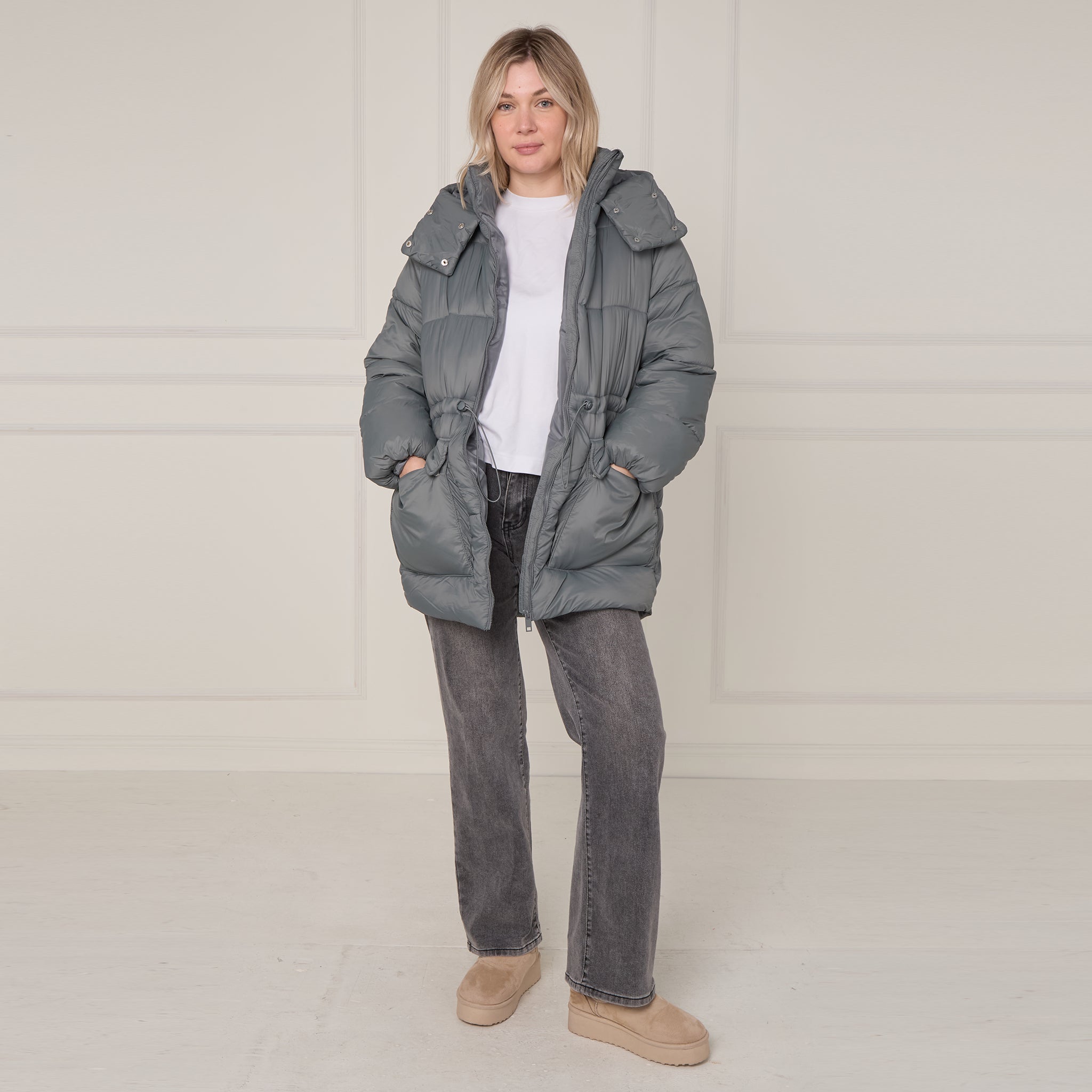 Oversized Padded Drawstring Coat, 2 Colours