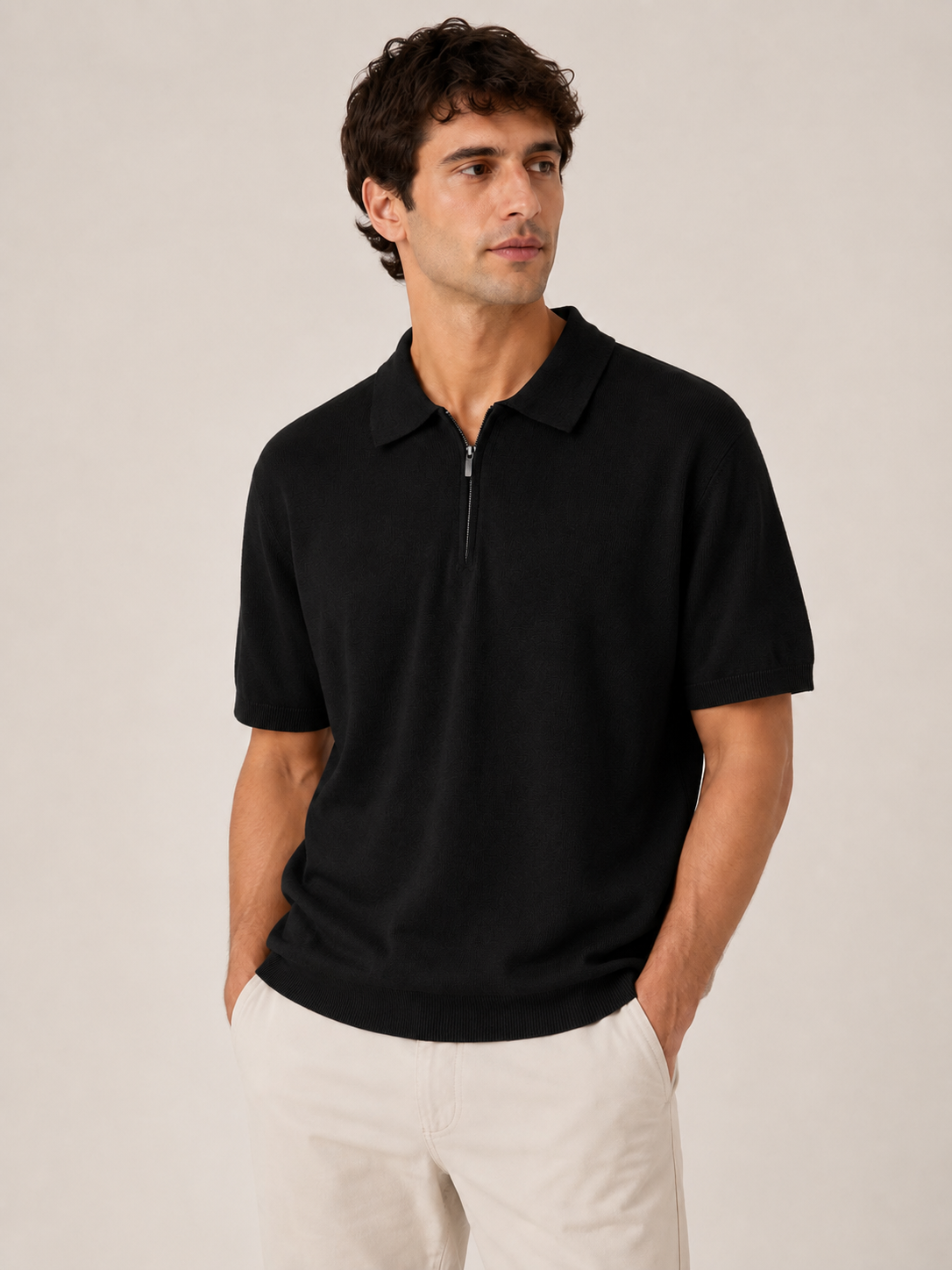 Cotton Linen Zip Polo