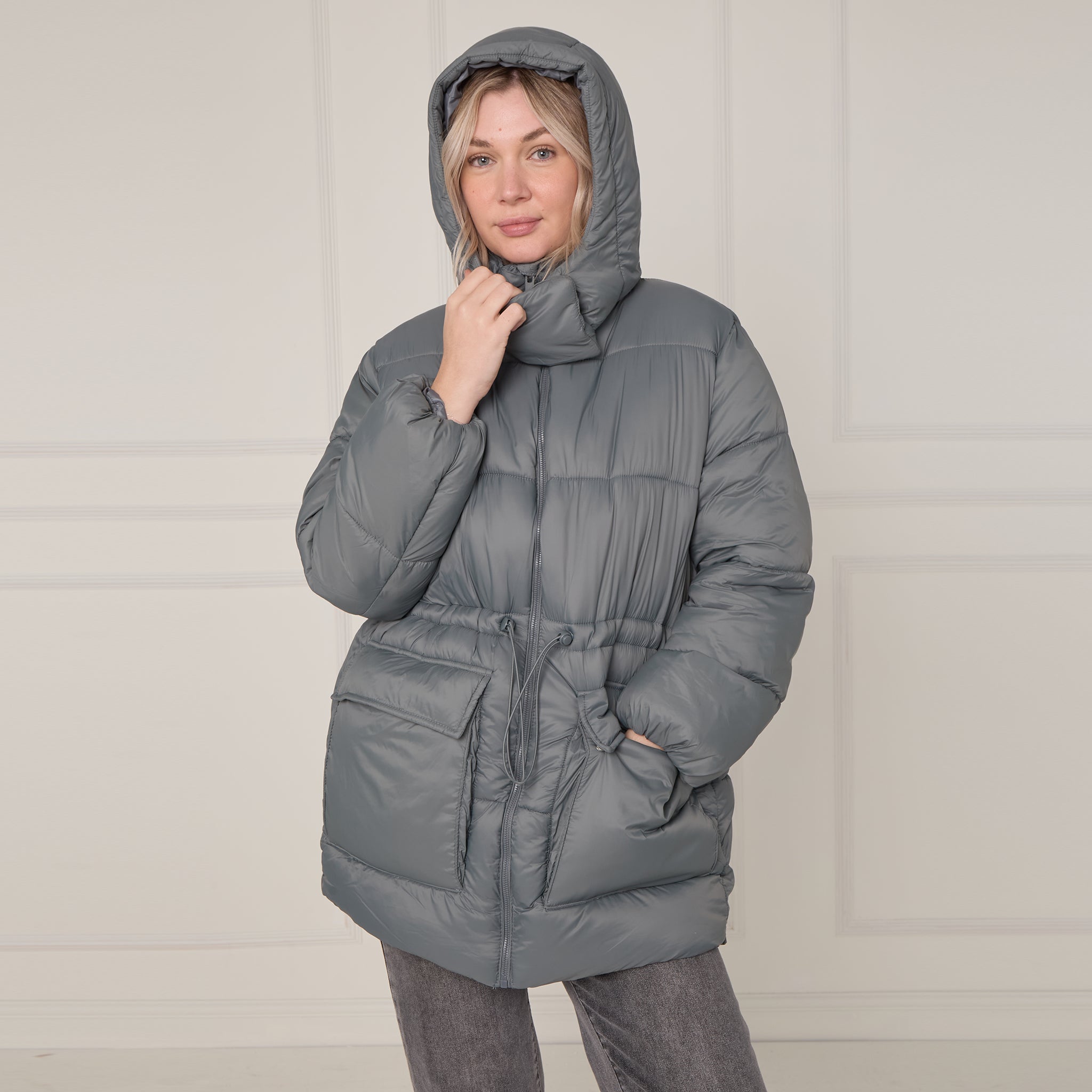 Oversized Padded Drawstring Coat, 2 Colours