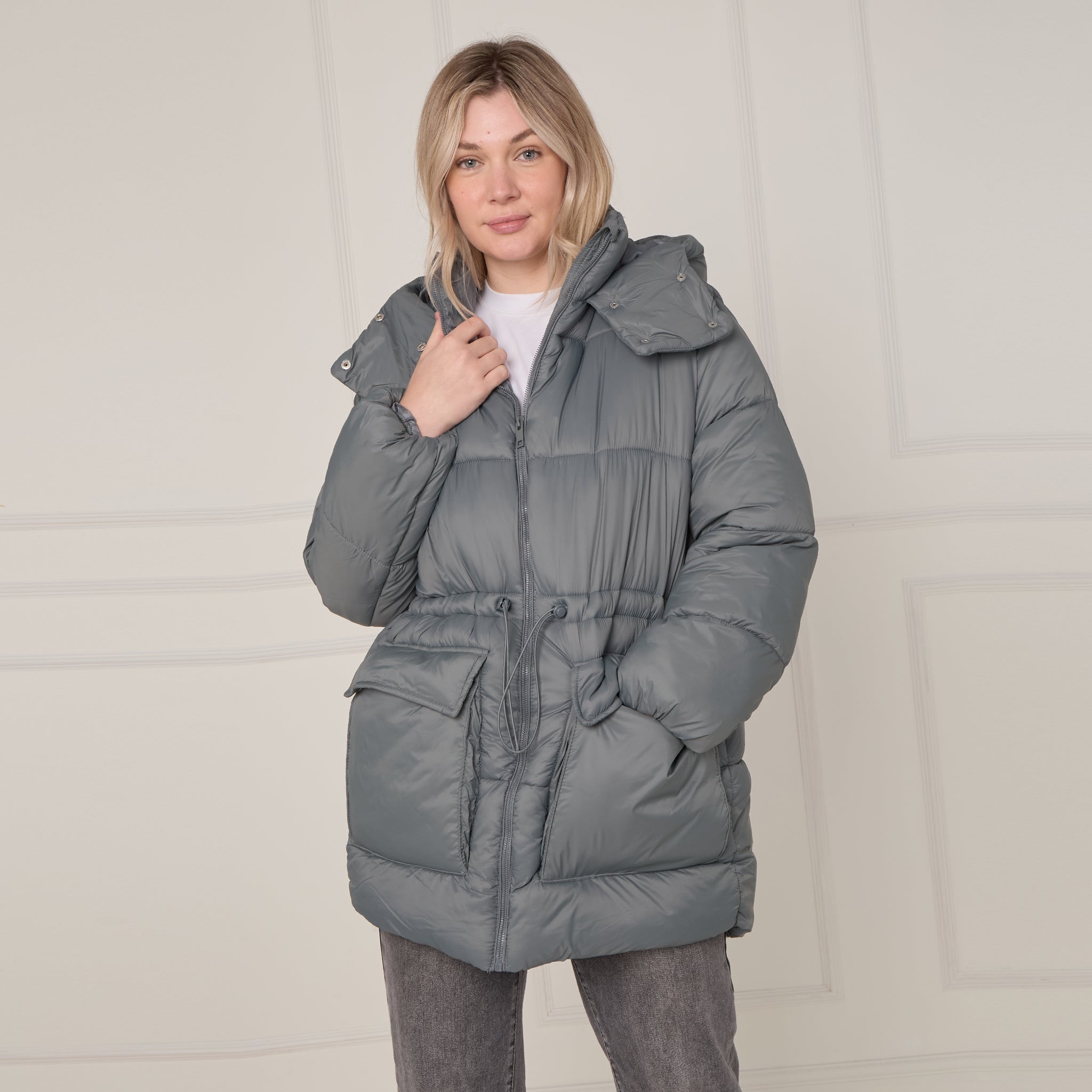 Oversized Padded Drawstring Coat, 2 Colours