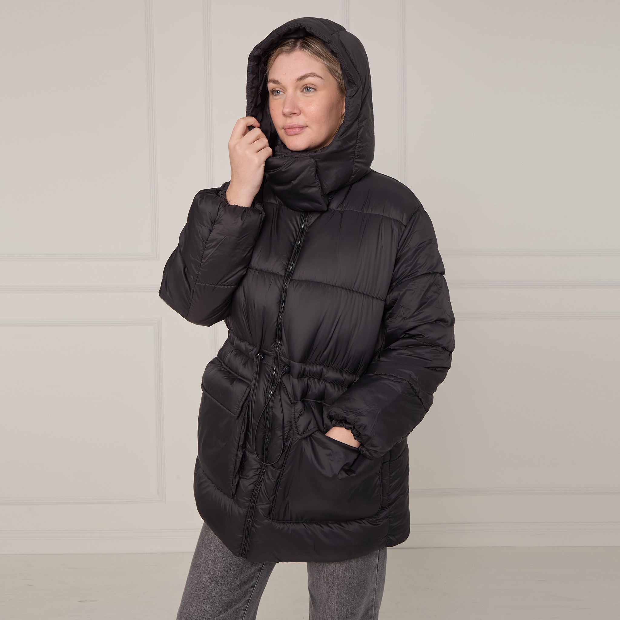 Oversized Padded Drawstring Coat, 2 Colours