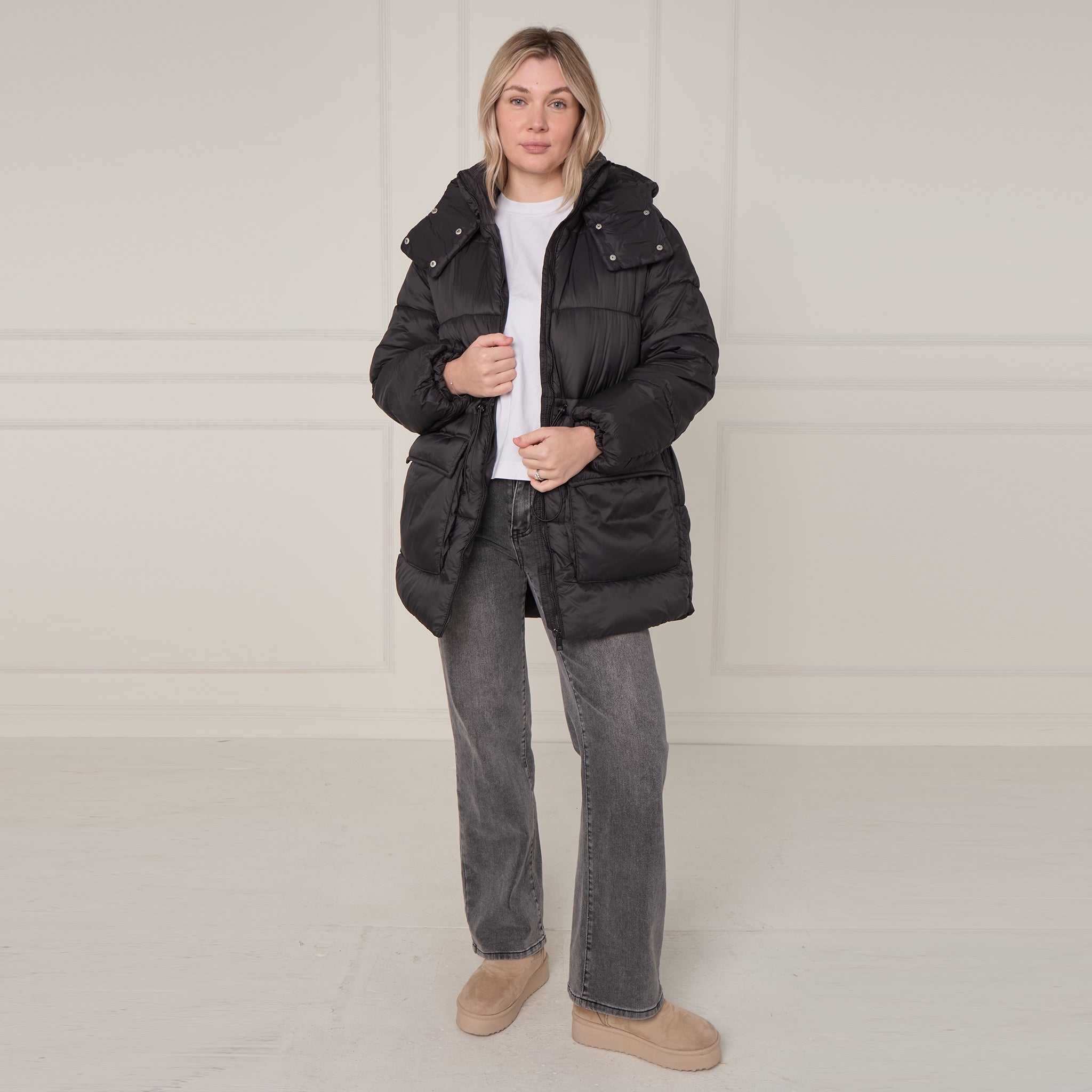 Oversized Padded Drawstring Coat, 2 Colours