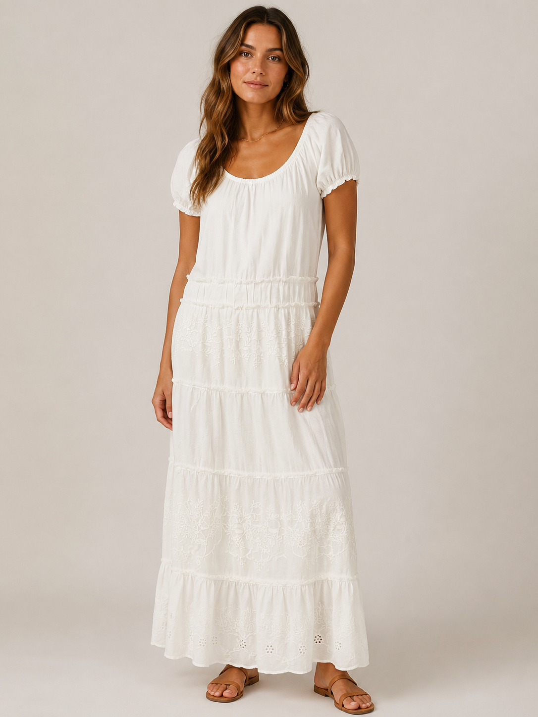 White Boho Embroidered Maxi Dress