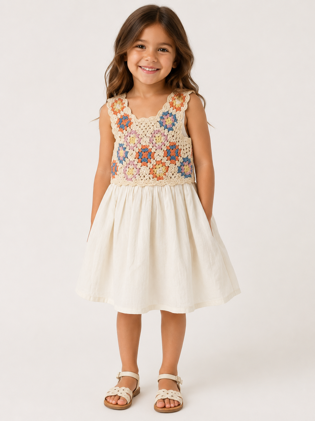Girls Cream Crochet Bodice Dress