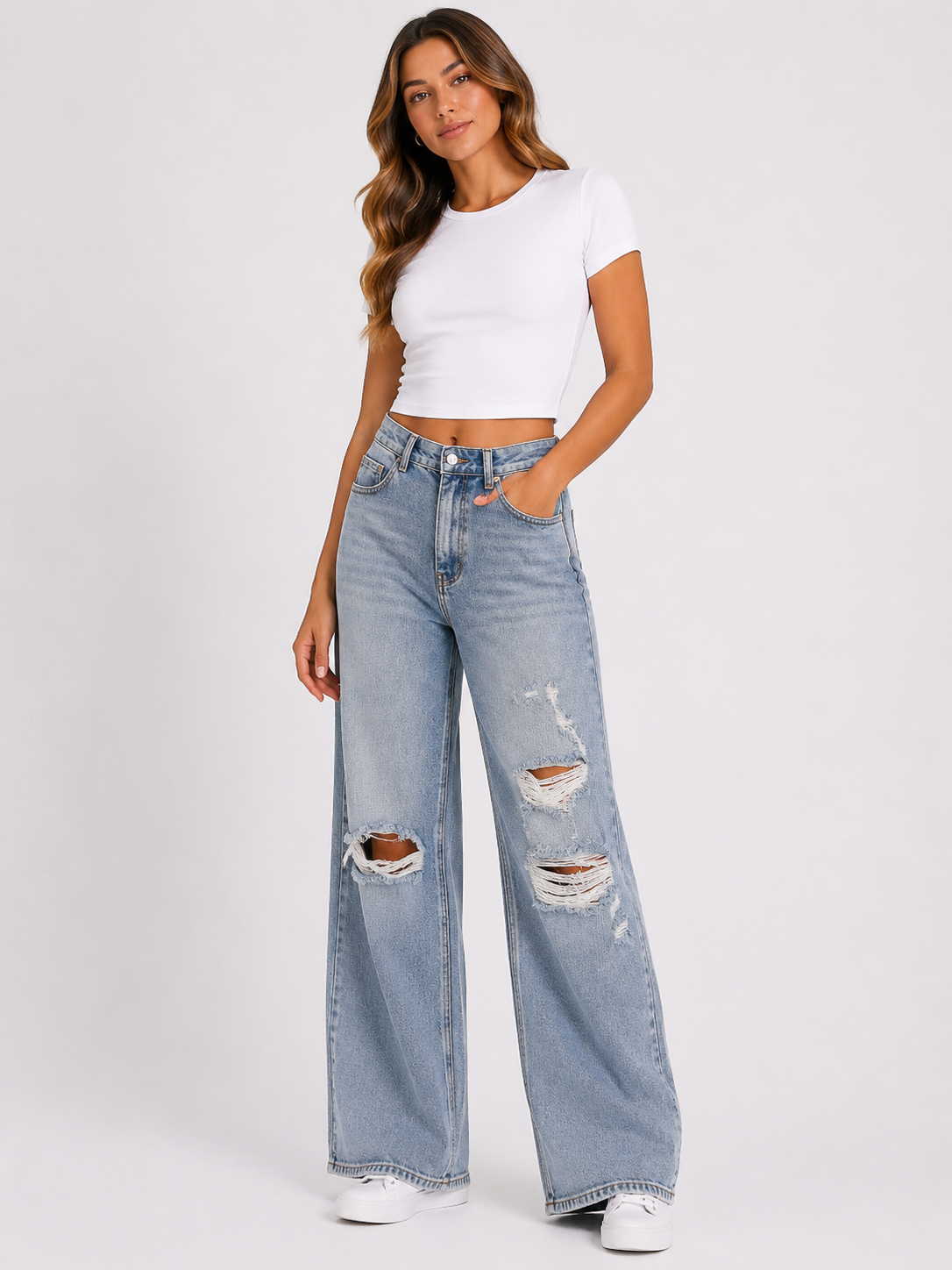 Vintage Wash Distressed Wide Leg