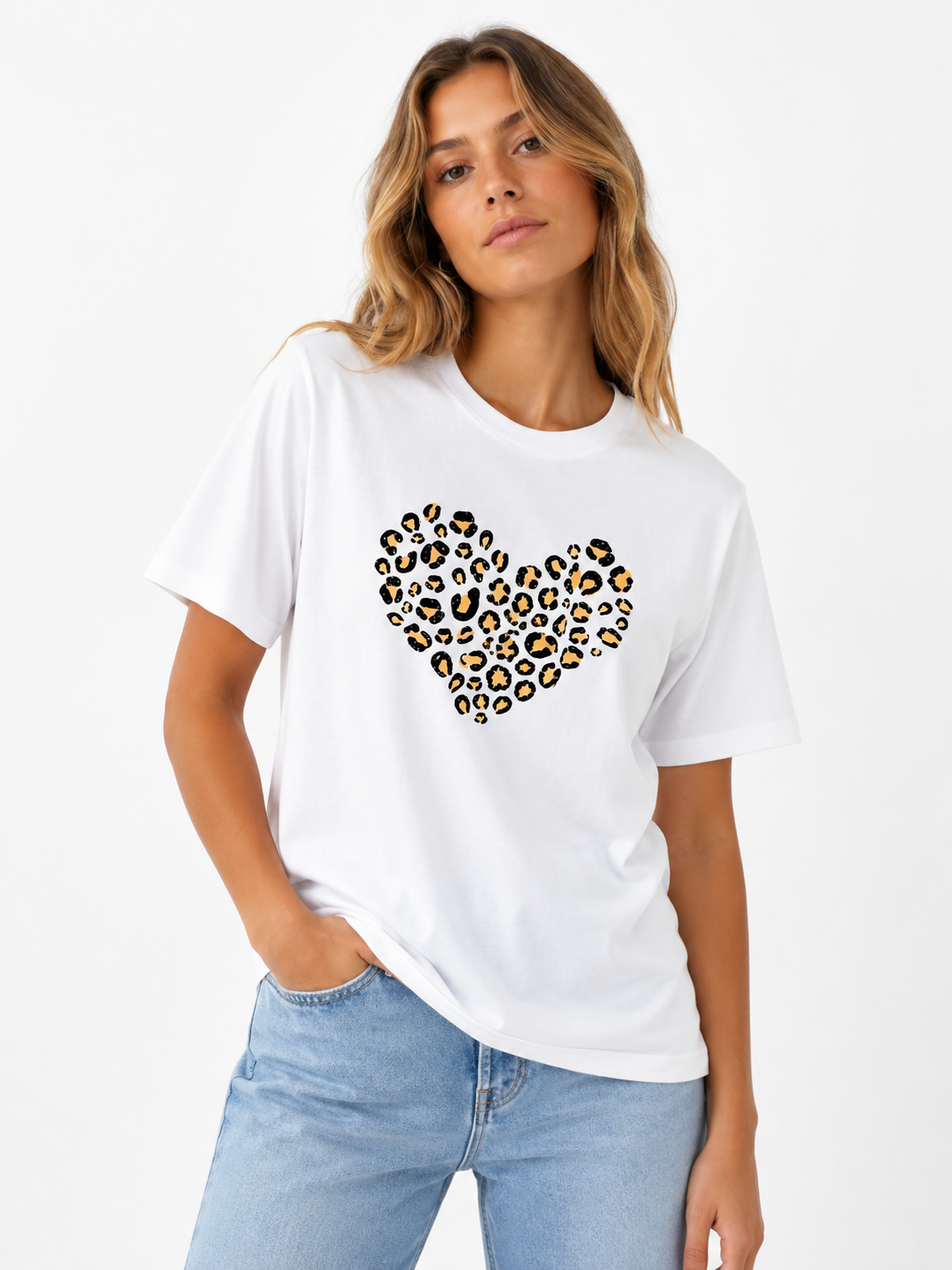 Heart Print Top in Yellow on a studio model
