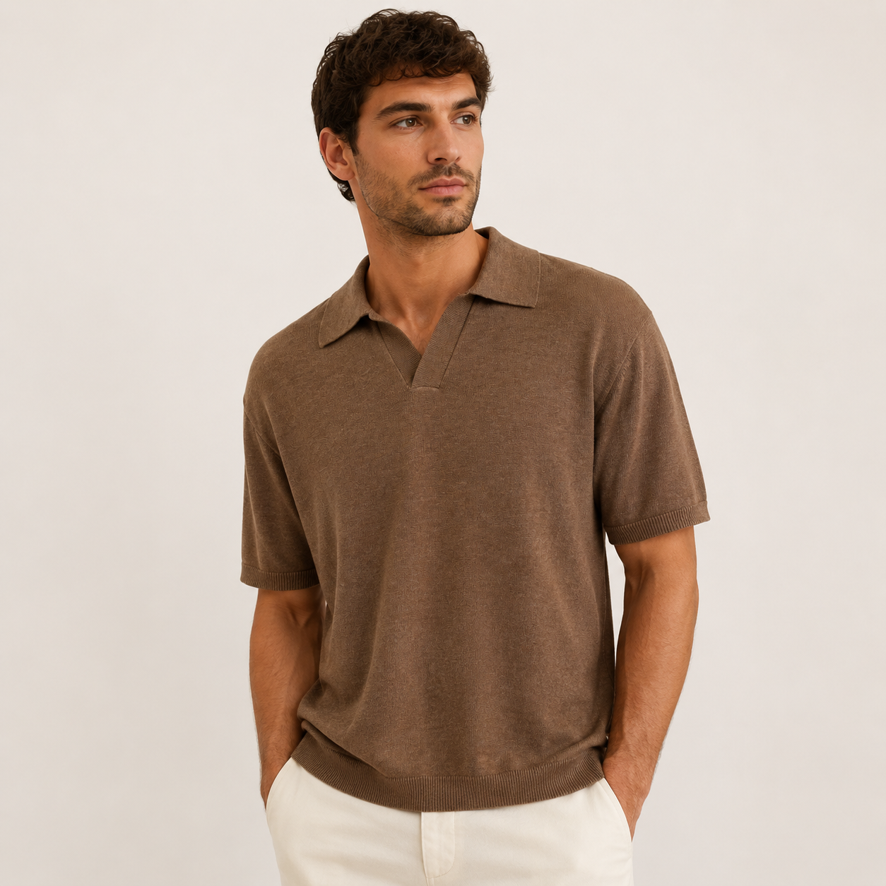 Fine Knit Open Collar Polo