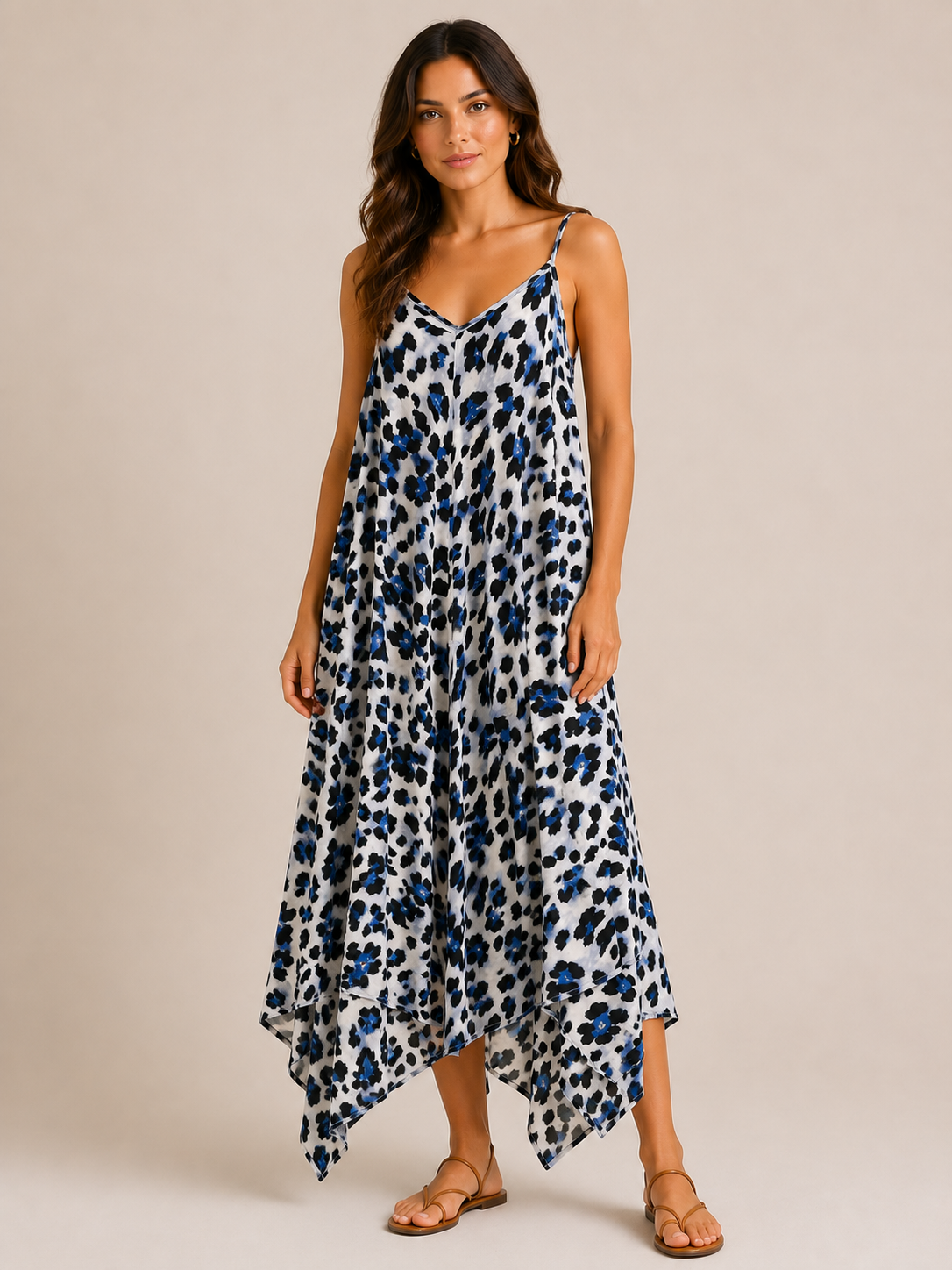 Animal Print Handkerchief Hem Maxi Dress
