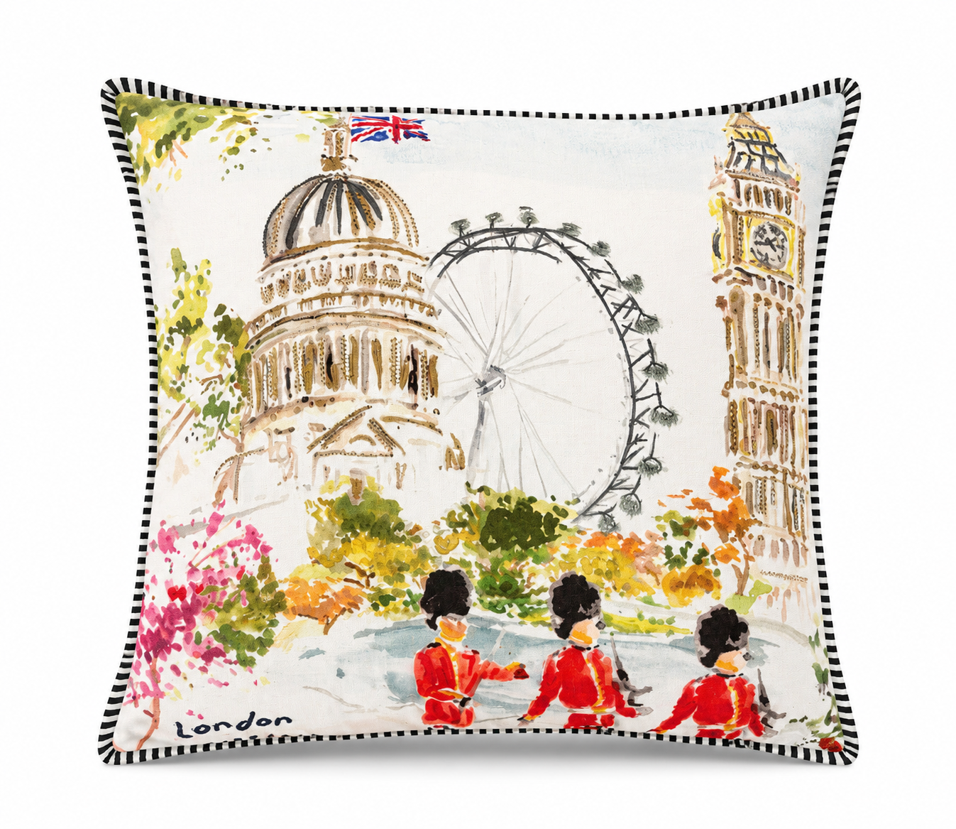 Embroidered and Embellished London Cushion