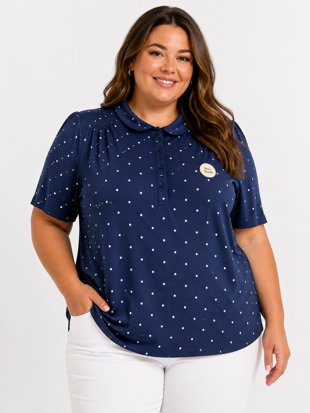 Plus Size Polka Dot Soft Touch Polo