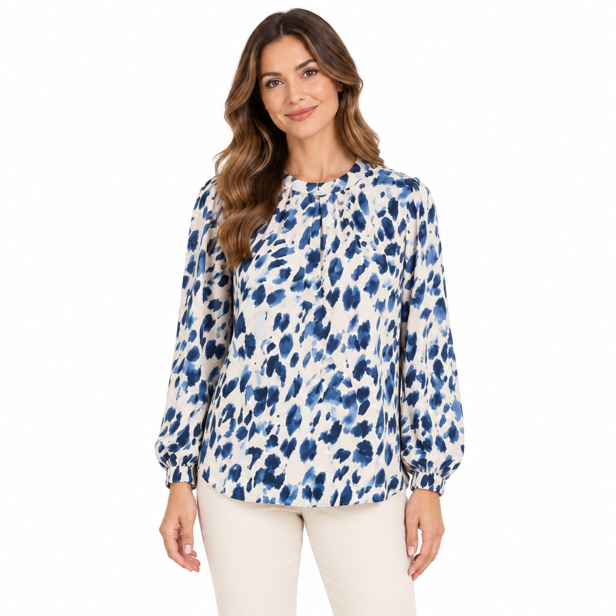 Animal Print Blouse - Blue on a model