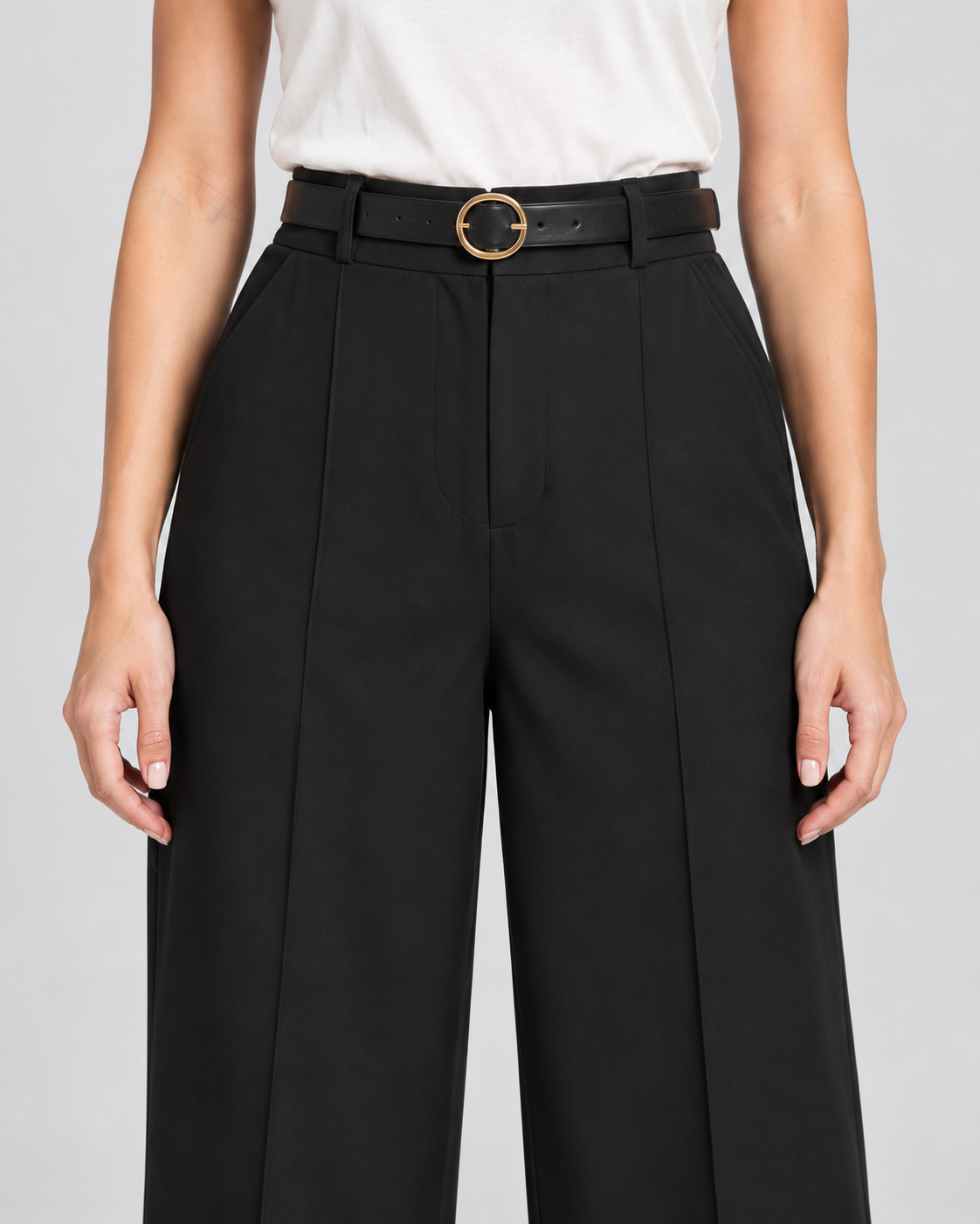 Belted Wide Leg Trousers – Black — alternate detail or pose