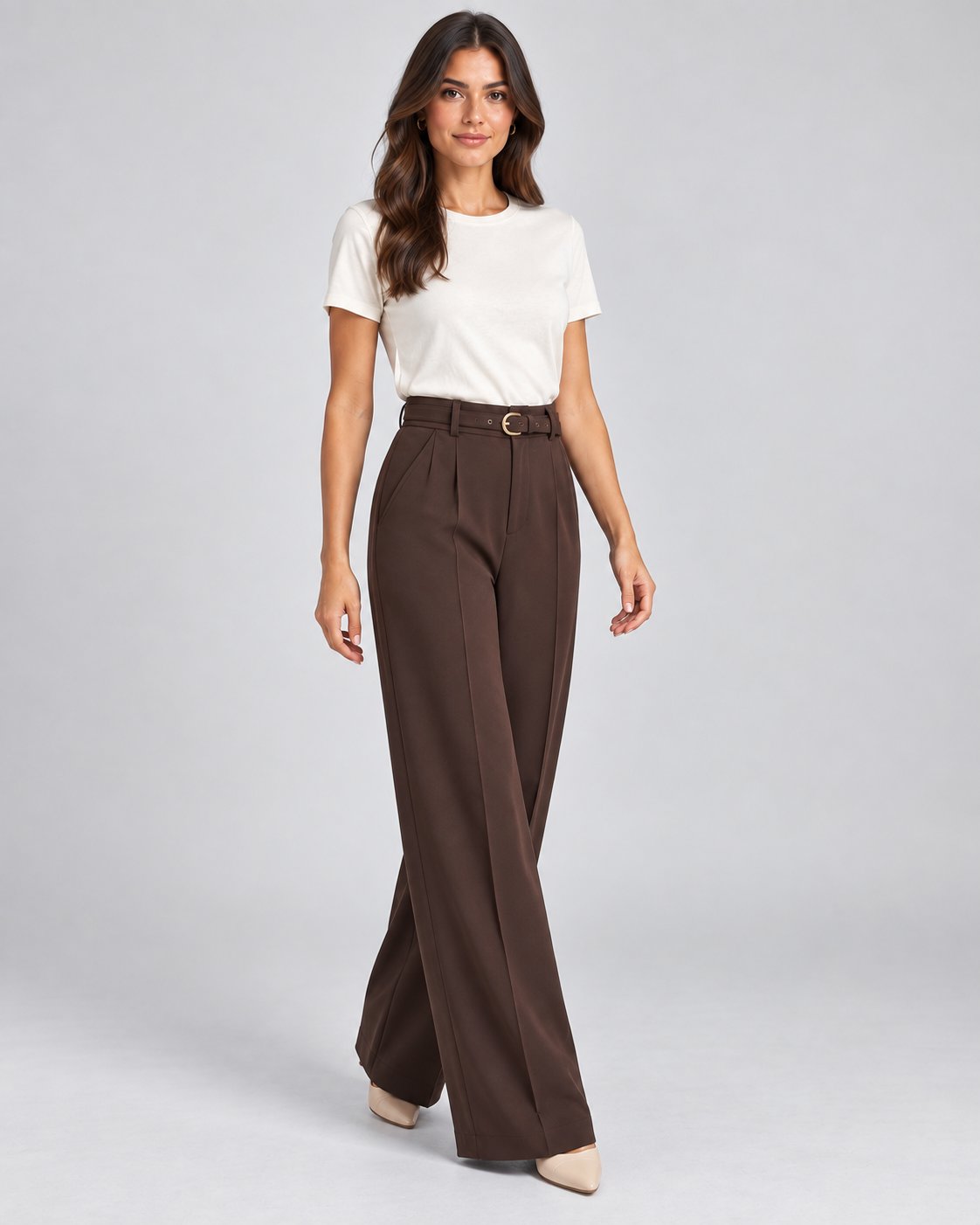 Belted Wide Leg Trousers – Chocolate — alternate detail or pose