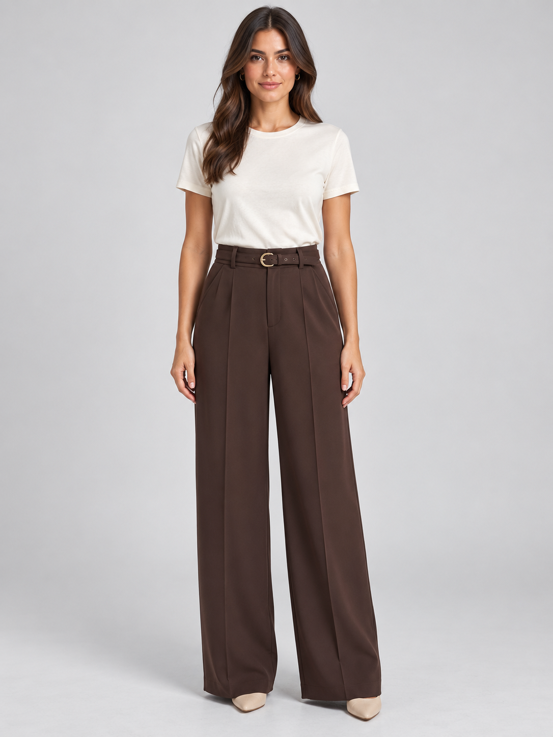 Belted Wide Leg Trousers – Chocolate