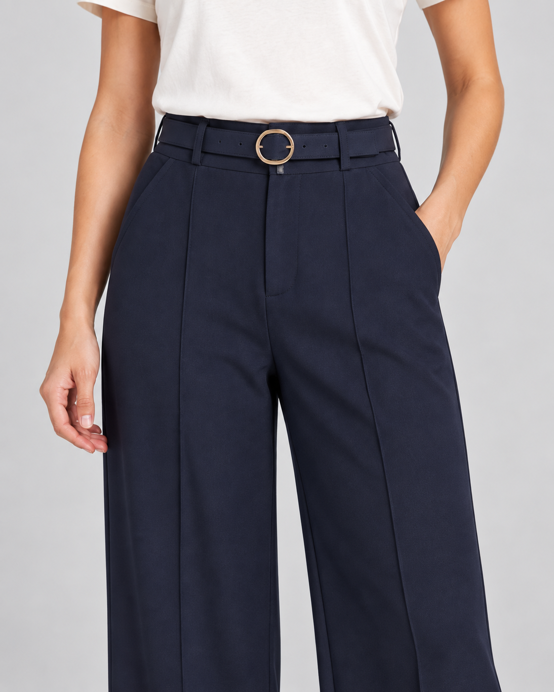 Belted Wide Leg Trousers – Navy — alternate detail or pose