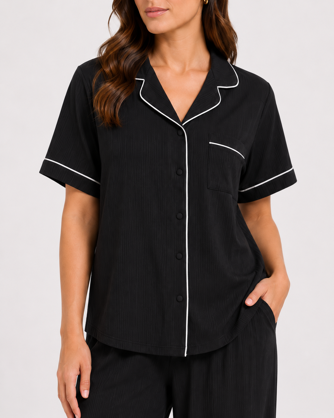 Black Striped Short Sleeve Pyjama Set – second product view