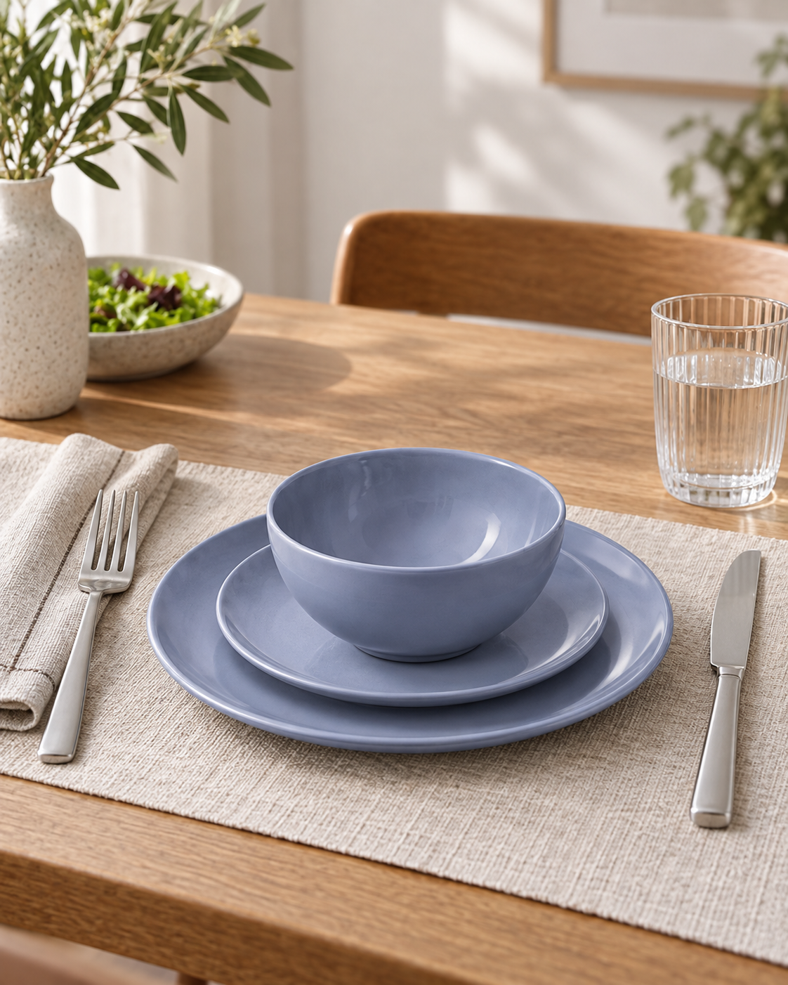 Blue Grey Stoneware Dinner Set – 12 Pieces – second product view
