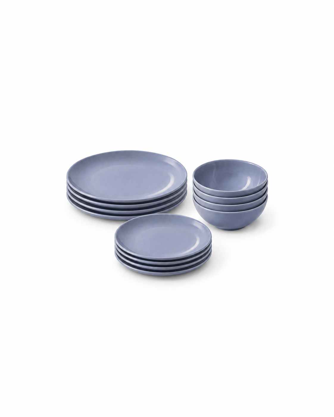 Blue grey stoneware dinner set of twelve pieces without packaging