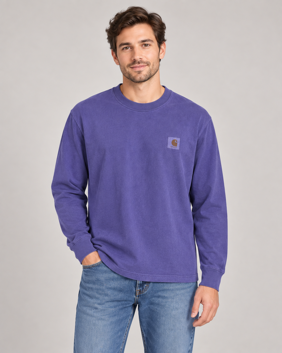 Cahartt Nelson Tops in Purple on a studio model