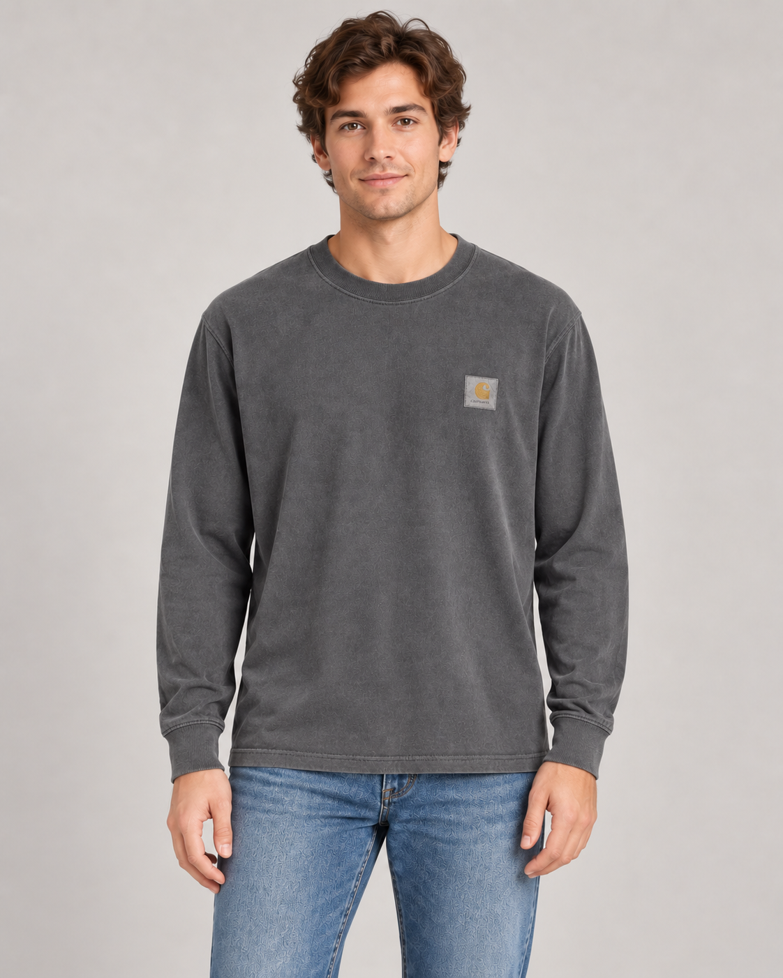 Cahartt Nelson Tops in Grey on a studio model