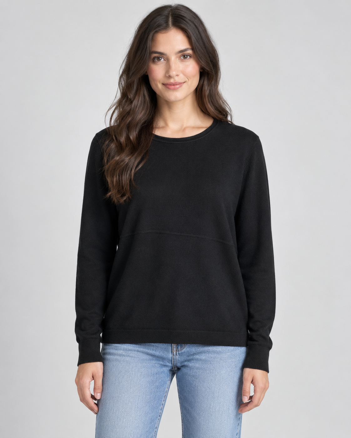 Cashmere blend jumper in Black on a female studio model