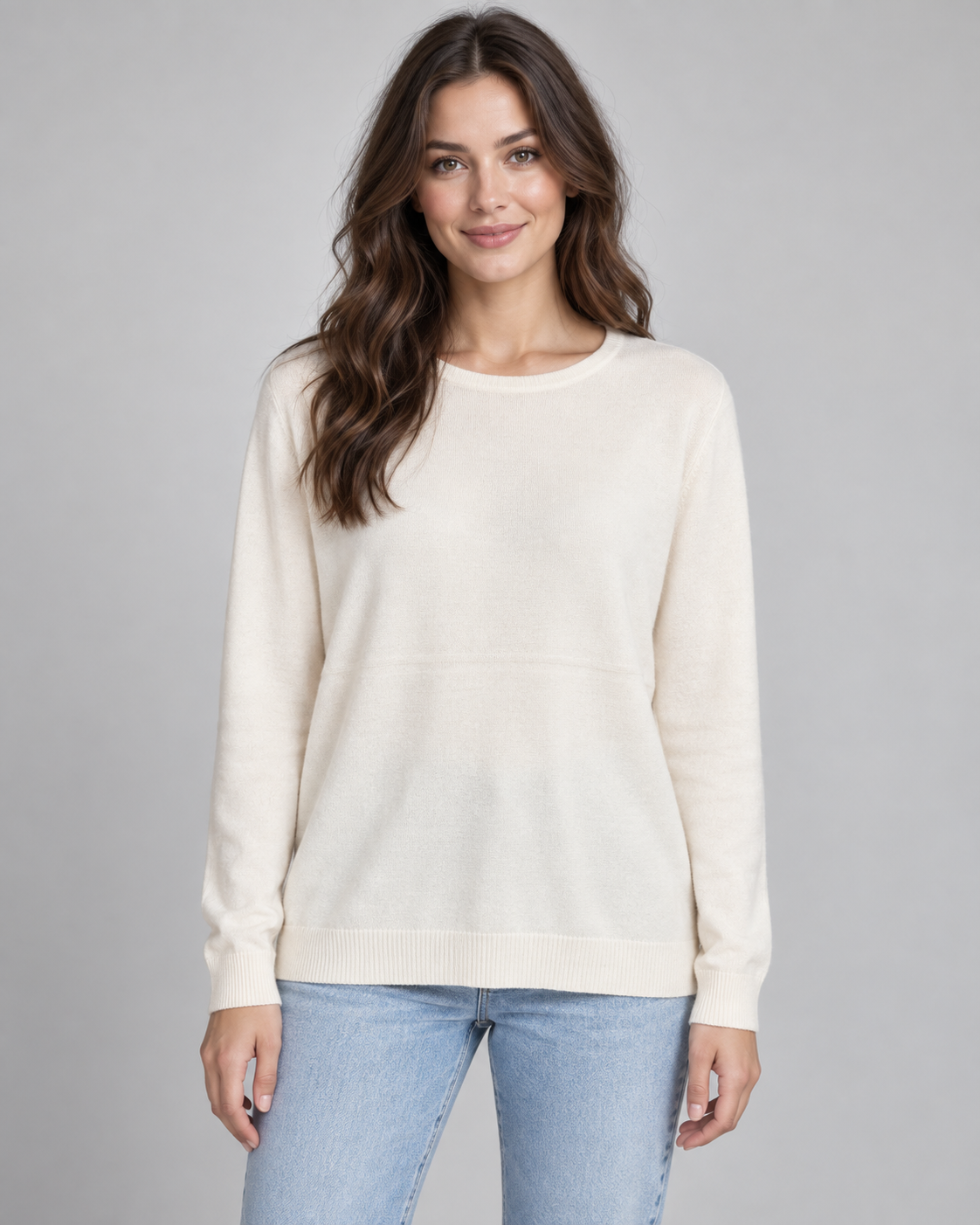 Cashmere blend jumper in Cream on a female studio model