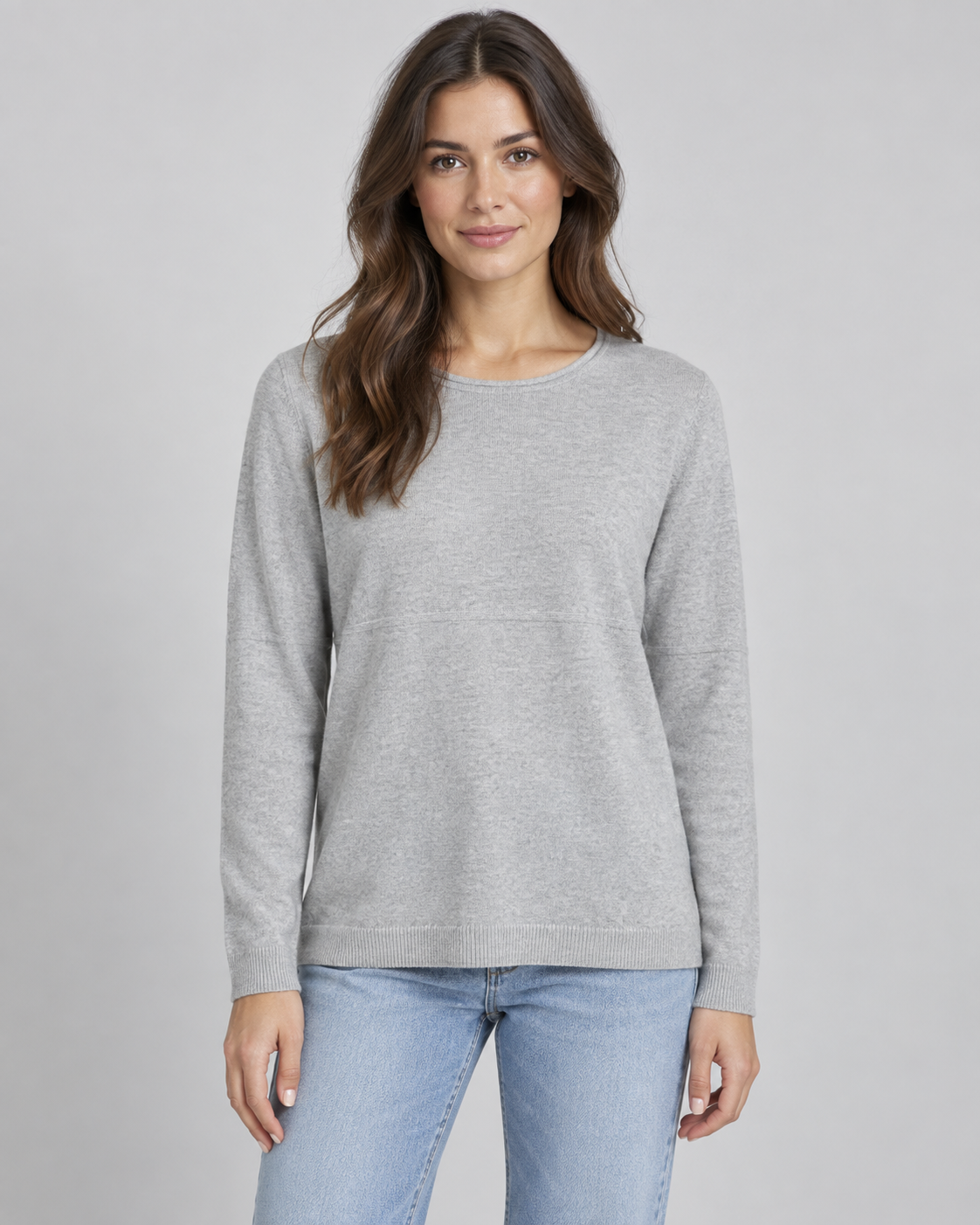 Cashmere blend jumper in Grey on a female studio model