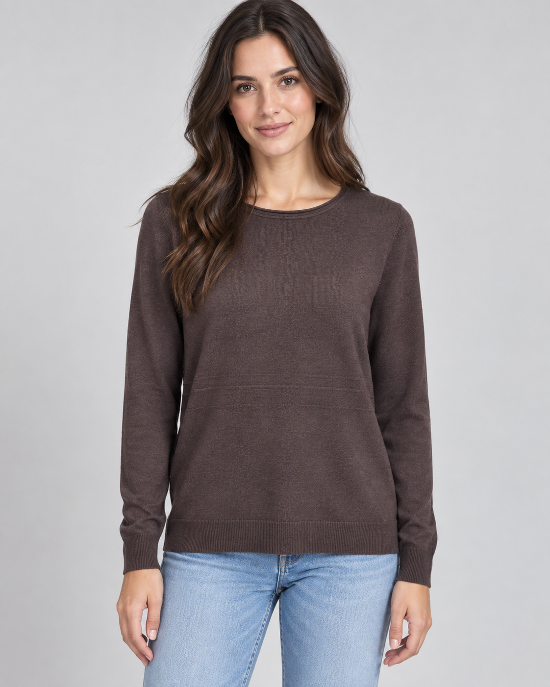 Cashmere blend jumper in Mocha on a female studio model