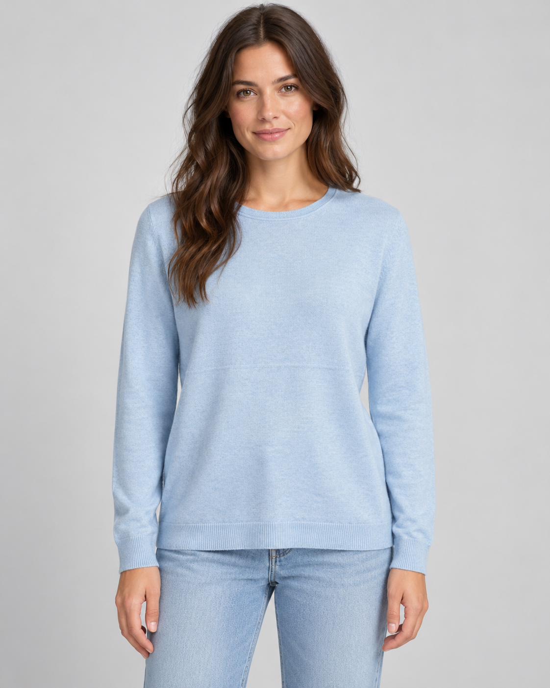 Cashmere blend jumper in Pale Blue on a female studio model