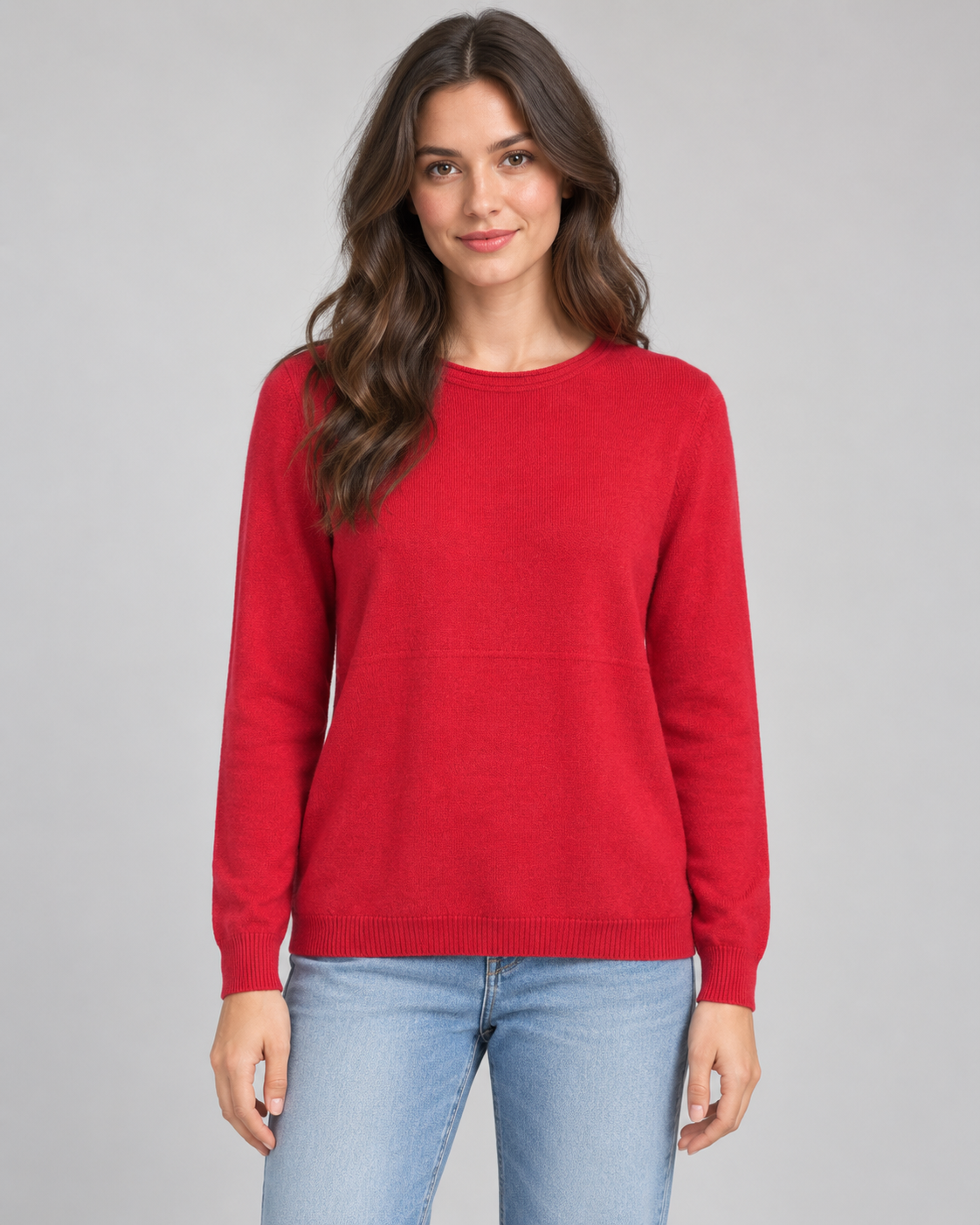 Cashmere blend jumper in Red on a female studio model