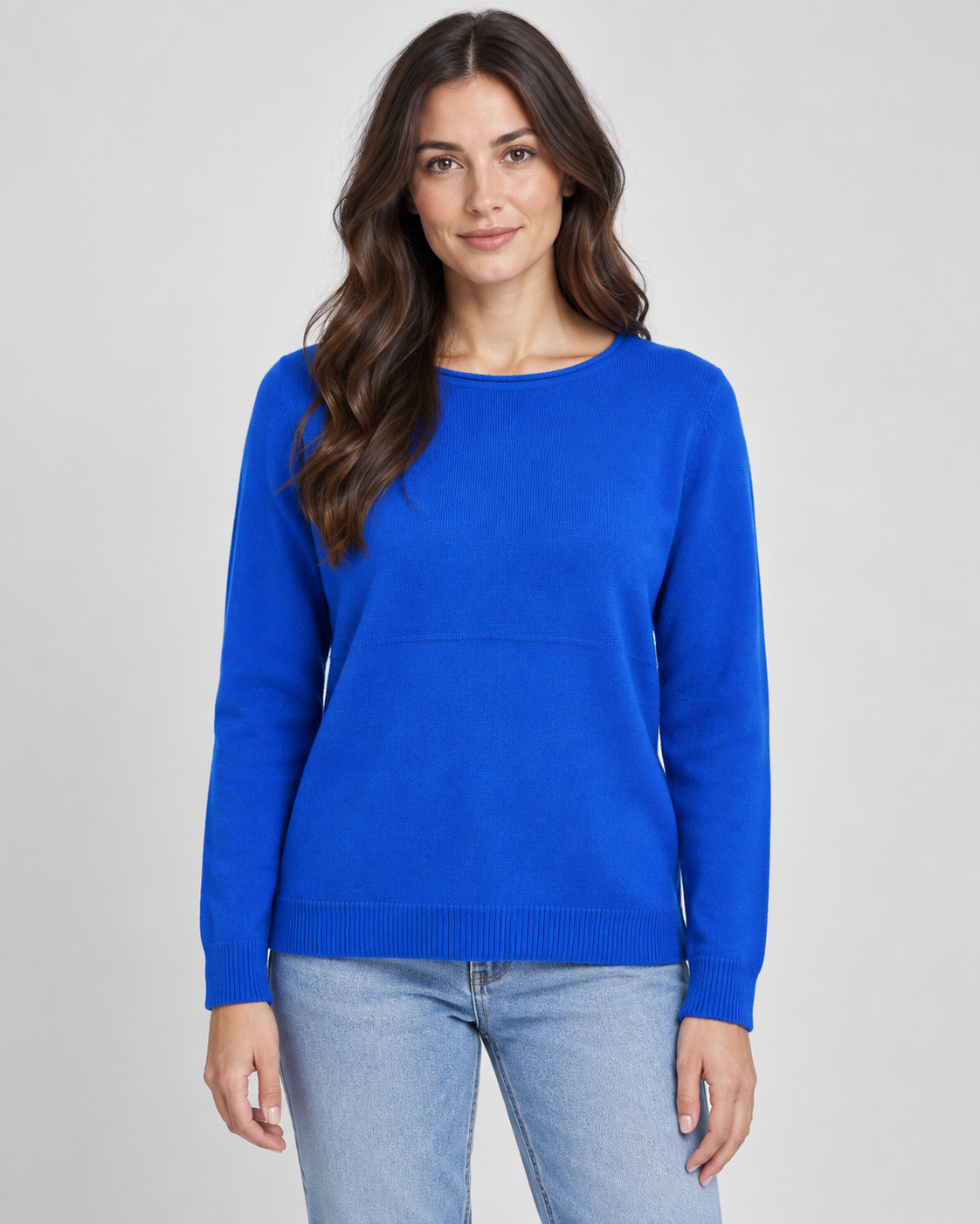 Cashmere blend jumper in Royal Blue on a female studio model