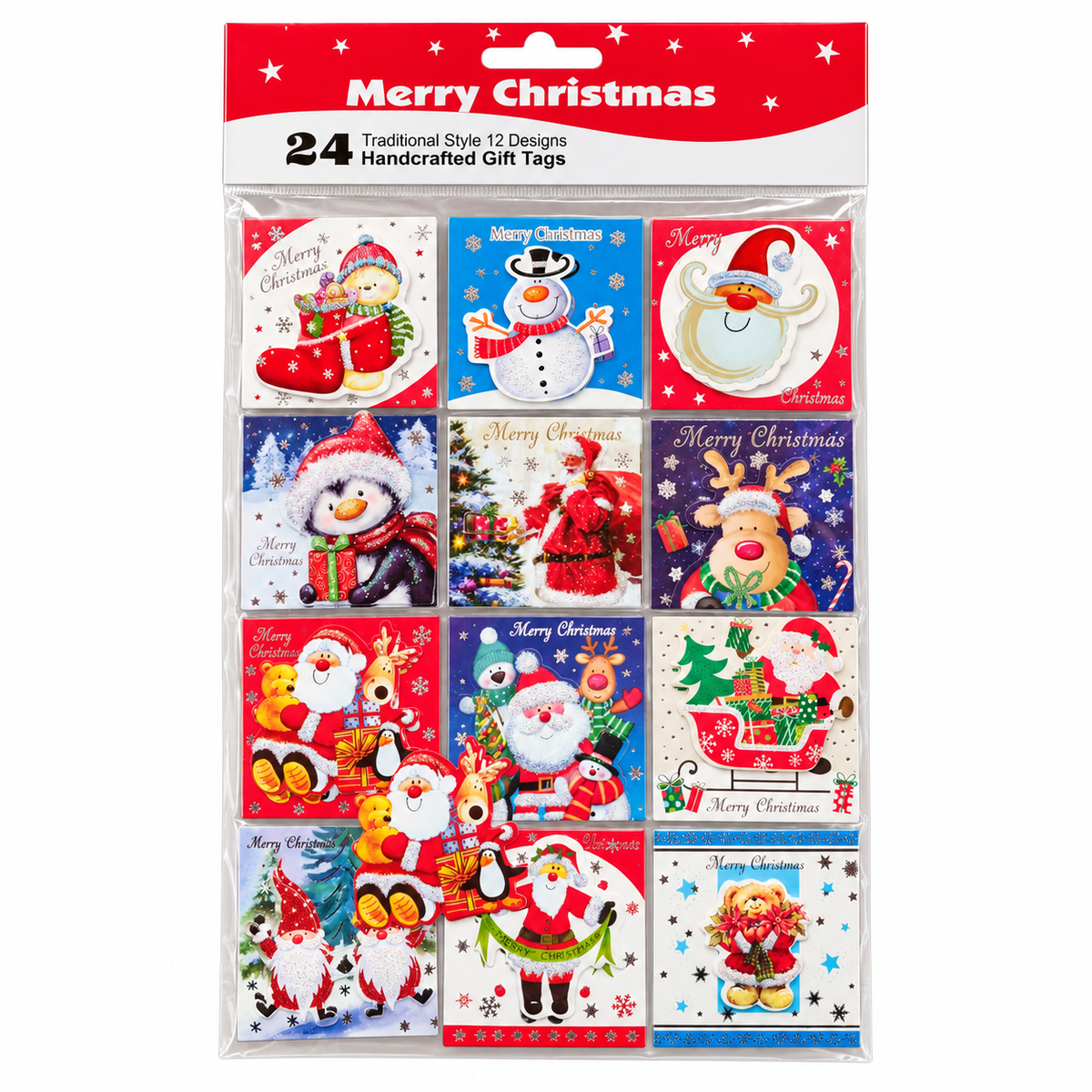 24 Christmas character gift tags in 12 designs