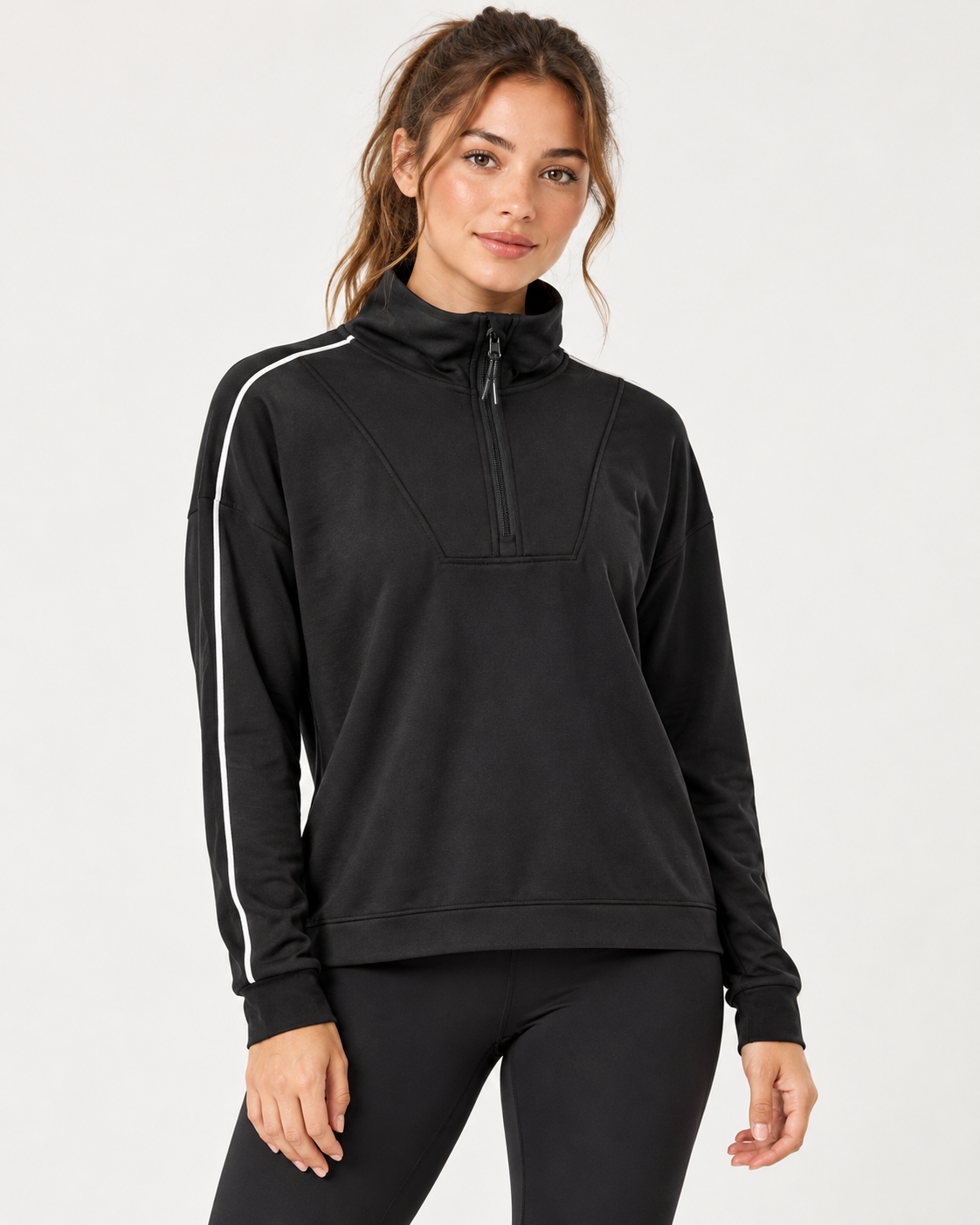 Goodmove half zip sweatshirt in Black worn by AI model