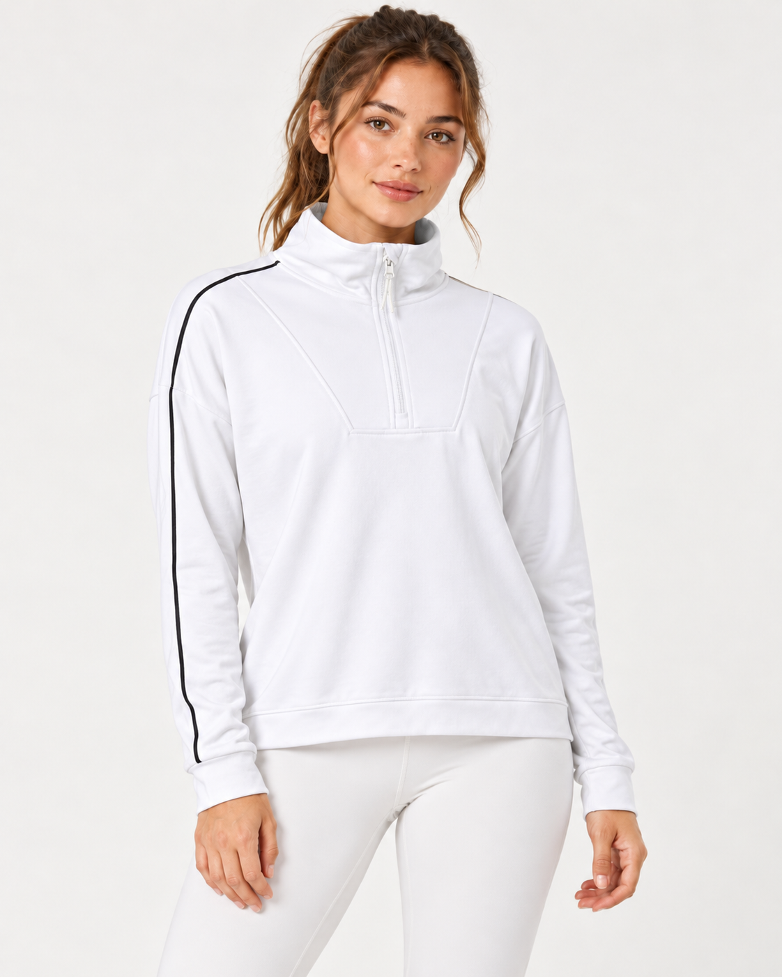 Goodmove half zip sweatshirt in White worn by AI model
