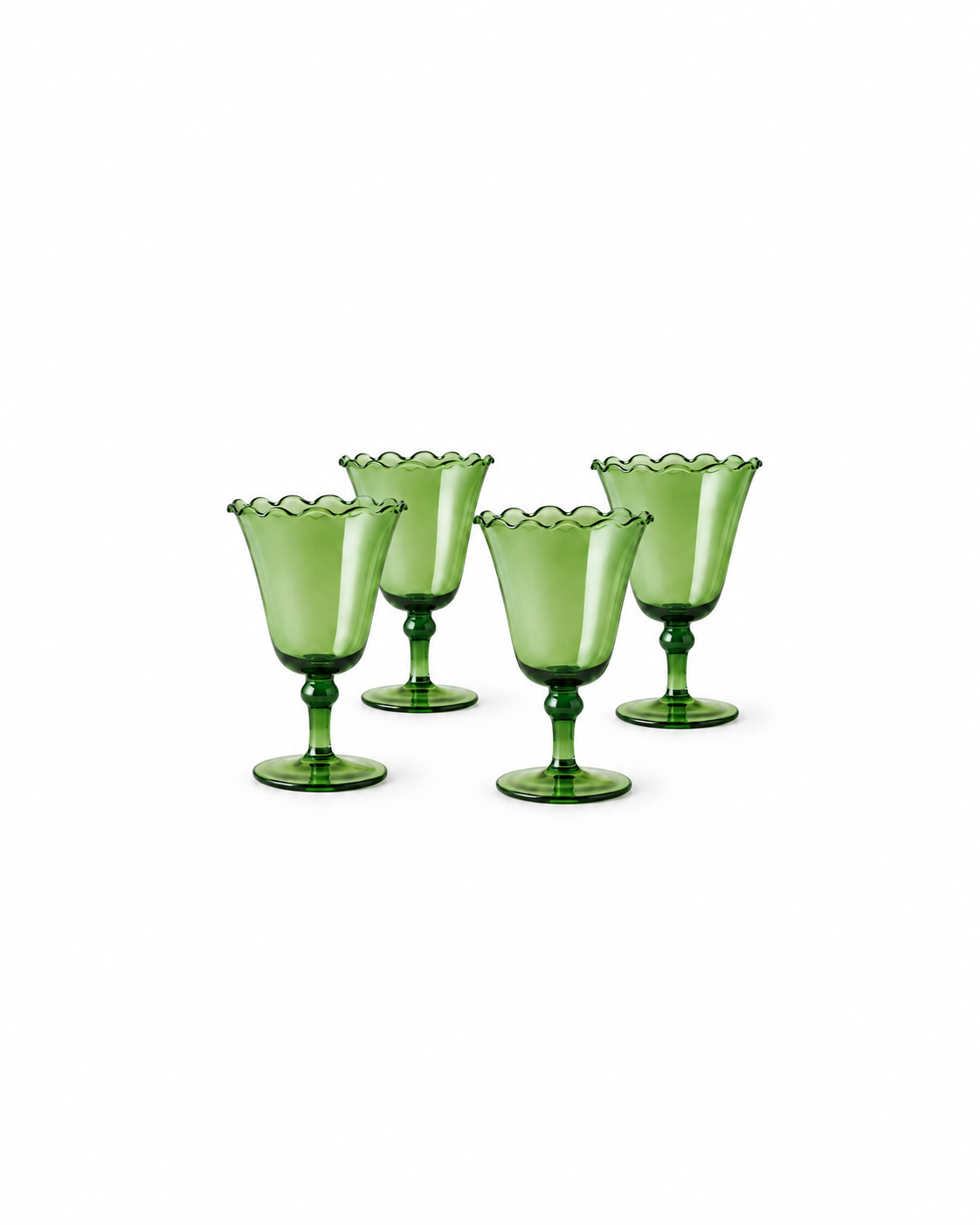 Four green petal wine glasses