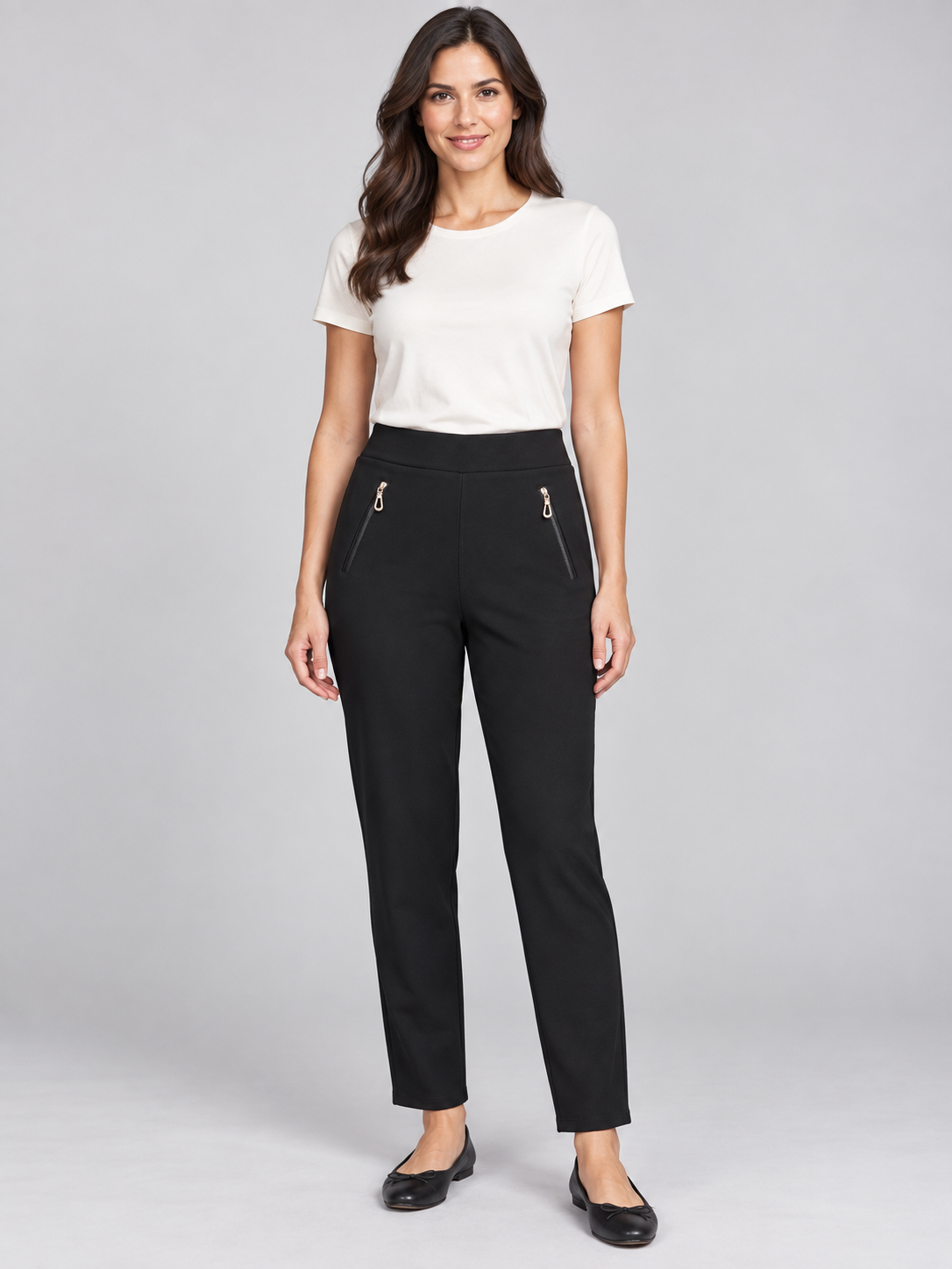 Leather Look Trim Zip Pocket Trousers – Black