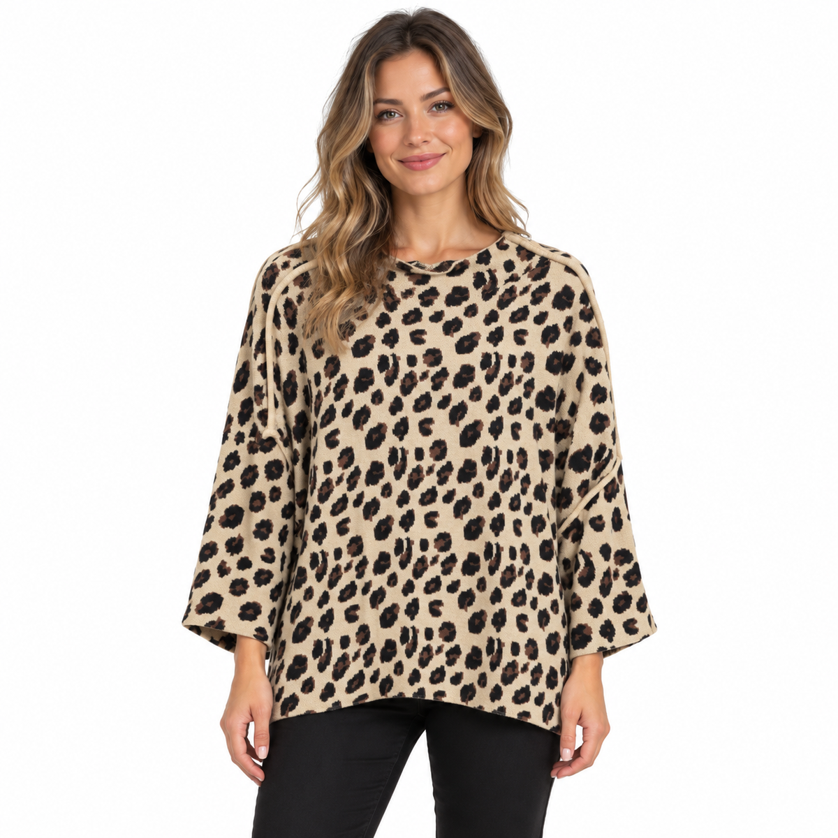 Leopard Print Jumper - Beige on model