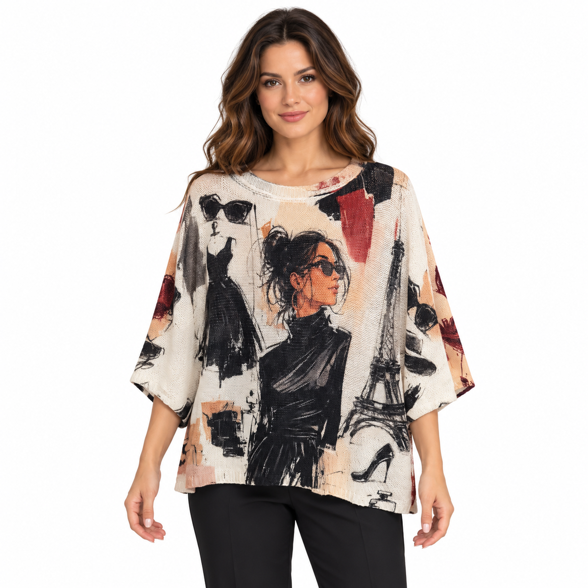 Paris Print Top - Black on model