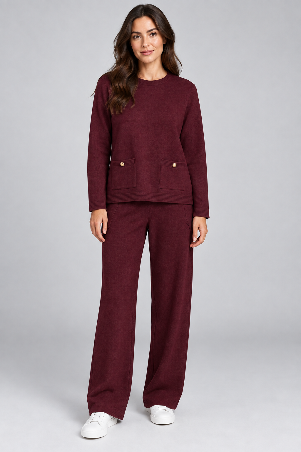 Pocket Detail Knitted Lounge Set – Burgundy