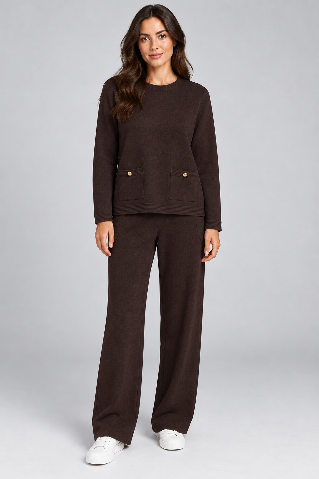 Pocket Detail Knitted Lounge Set – Chocolate