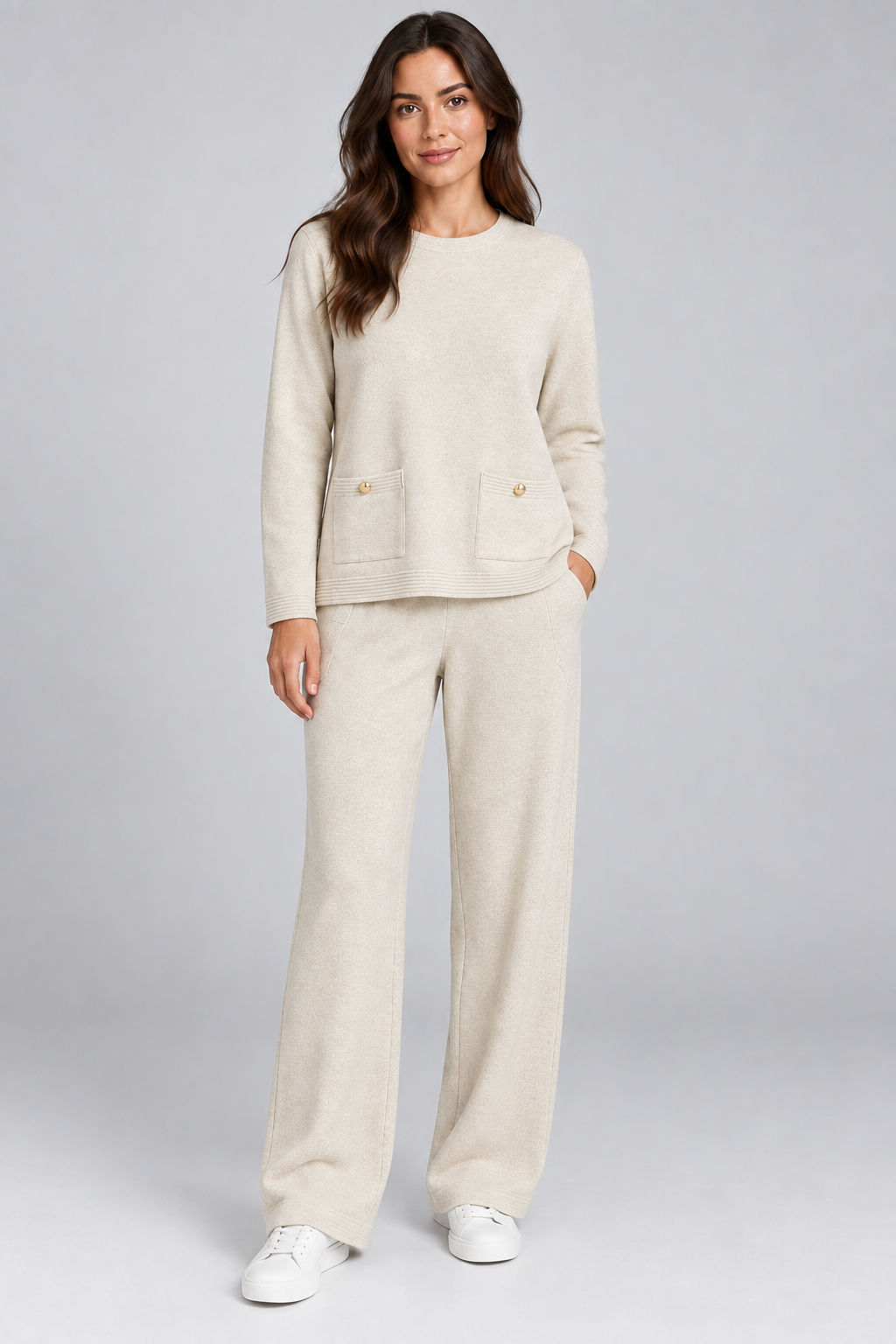 Pocket Detail Knitted Lounge Set – Cream